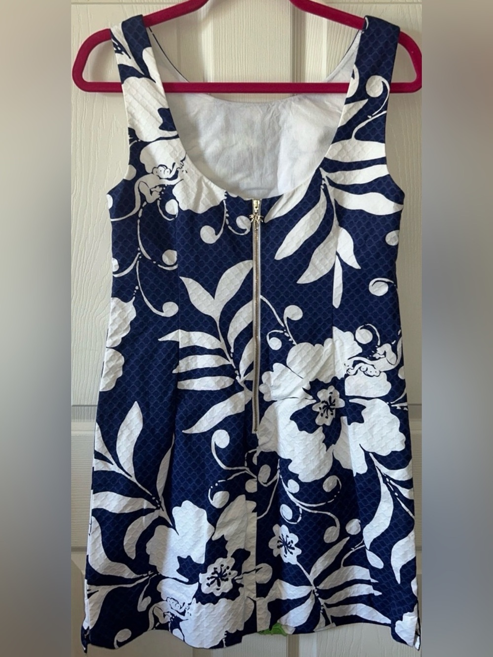 Lilly Pulitzer Delia Navy & White Johnny B Applied Green Lace Shift Dress Size 6 - Picture 8 of 9